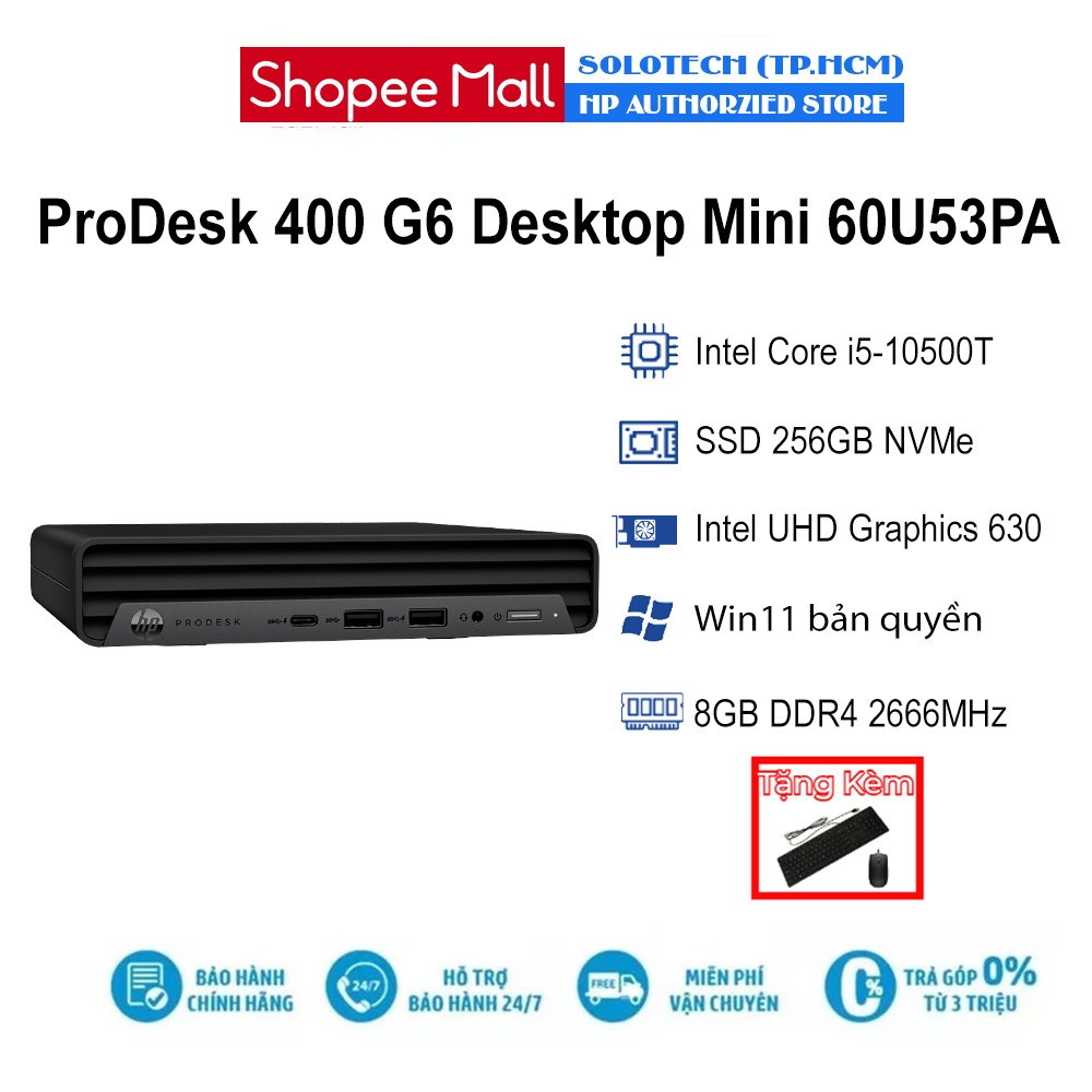 Máy Tính Để Bàn PC Hp ProDesk 400 G6 Desktop Mini 60U53PA i5-10500T| 8GB| 256GB| OB| Win11 | BigBuy360 - bigbuy360.vn