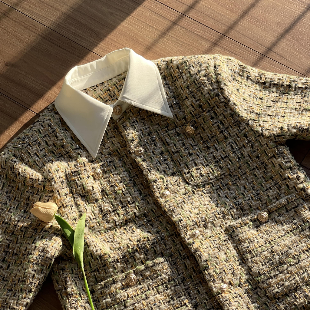ÁO TWEED CỔ SƠ MI VÀNG- CHUOTCONG KH01V