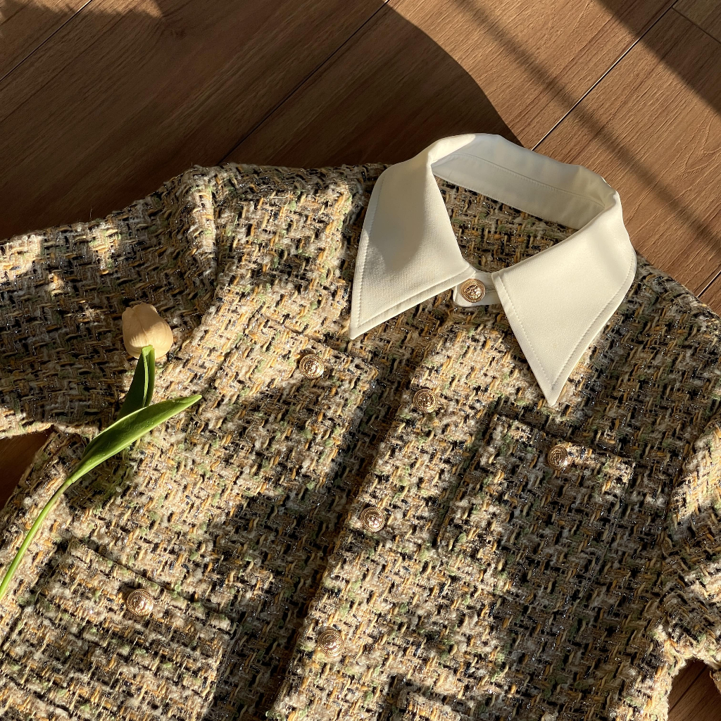 ÁO TWEED CỔ SƠ MI VÀNG- CHUOTCONG KH01V