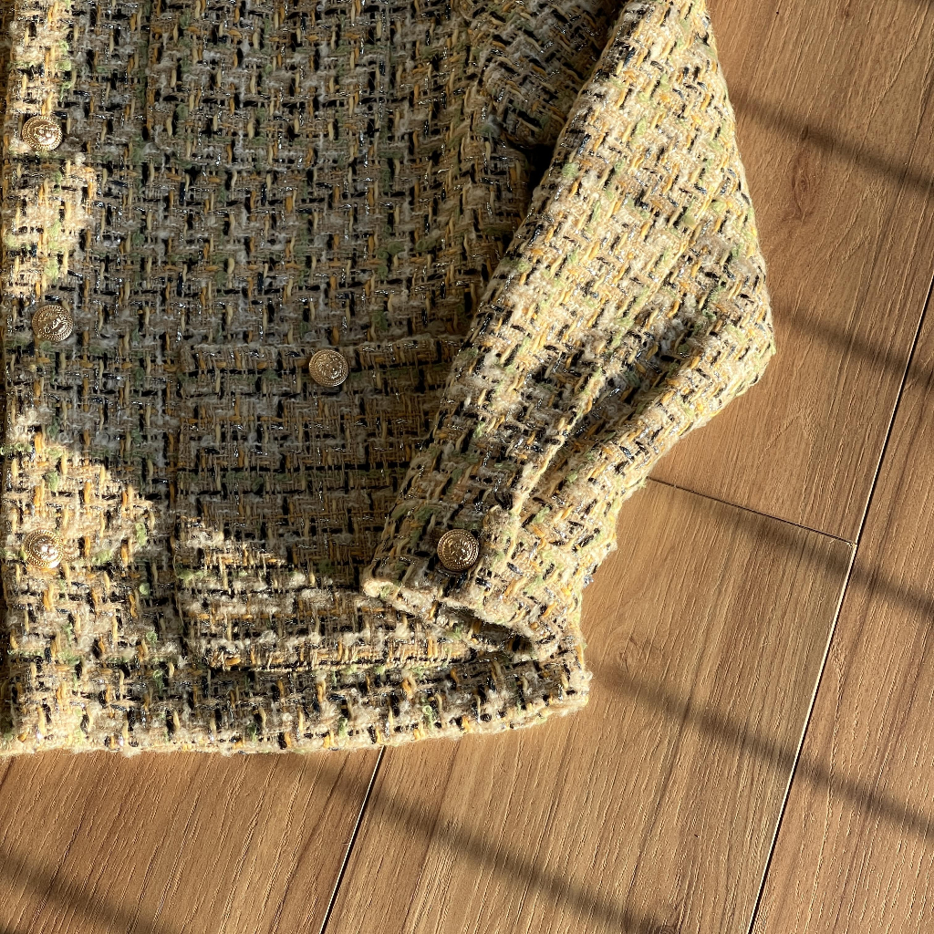 ÁO TWEED CỔ SƠ MI VÀNG- CHUOTCONG KH01V