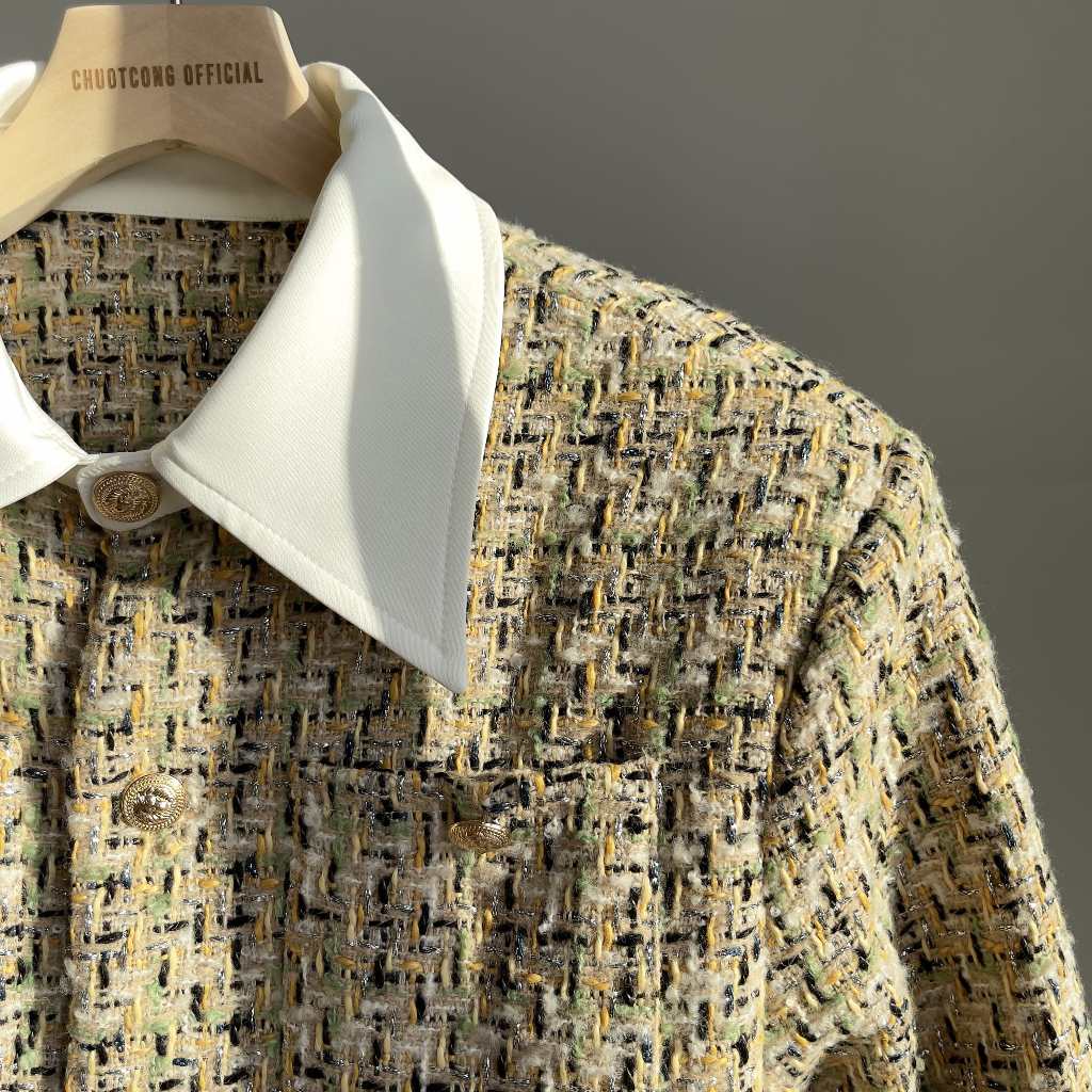 ÁO TWEED CỔ SƠ MI VÀNG- CHUOTCONG KH01V