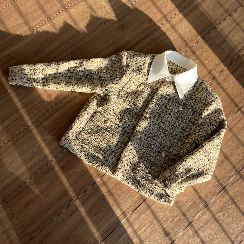 ÁO TWEED CỔ SƠ MI VÀNG- CHUOTCONG KH01V