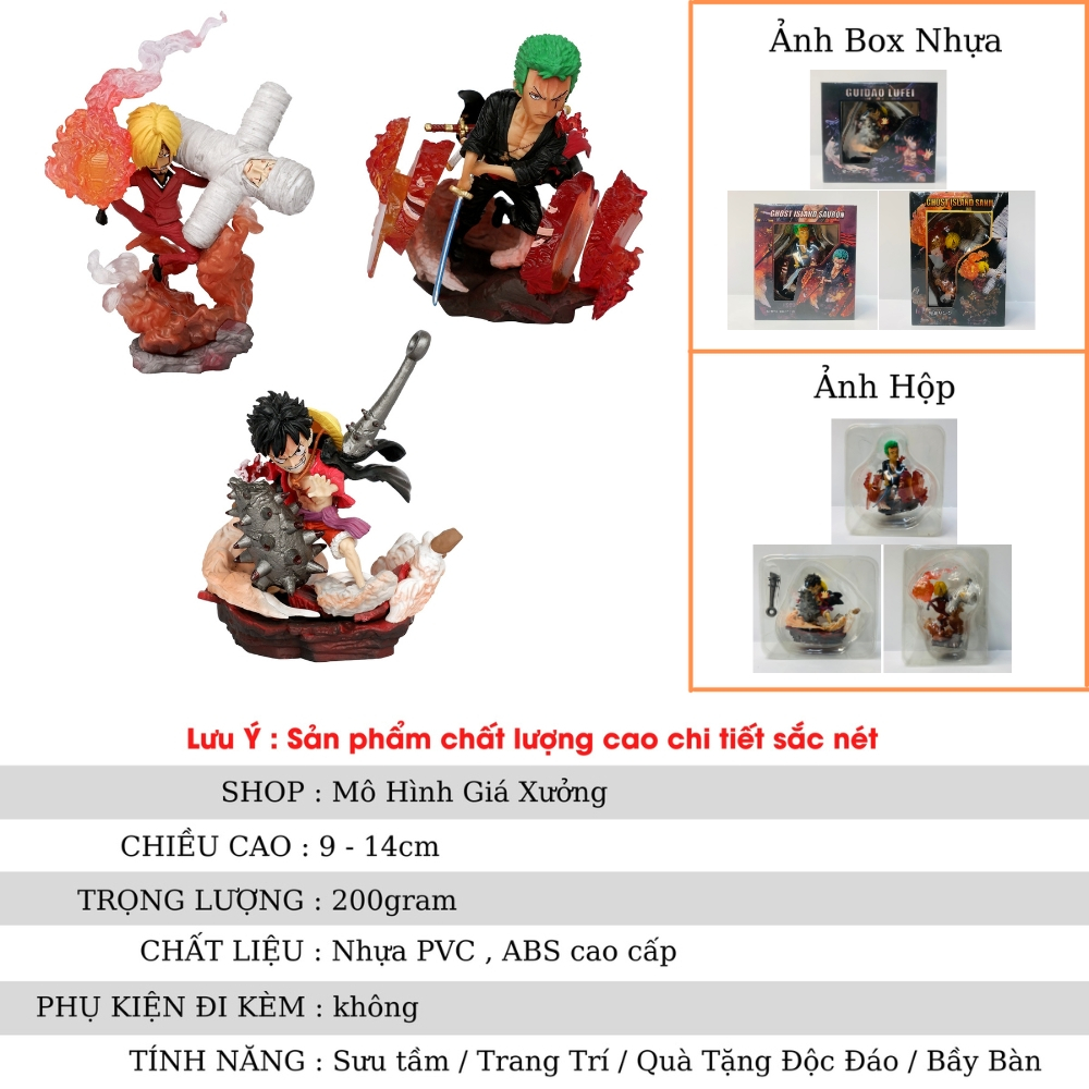 Mô Hình OnePiece Luffy, Zoro, Sanji G5 chibi - Cao 9 - 14cm - nặng 140gram - Figure OnePiece - Có Hộp Màu