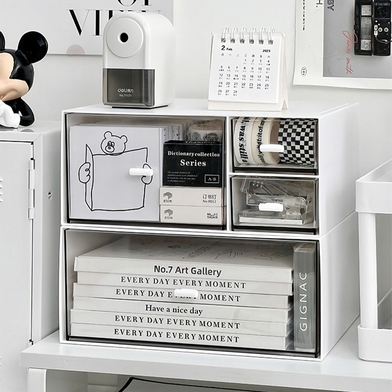 Tủ Đựng Đồ Đa Năng Để Bàn 2 Tầng -Hộp Đựng Đồ Mini Decor Bàn Học,Bàn Làm Việc Có Ngăn Kéo Trong Suốt Cao Cấp Và Tiện Lợi