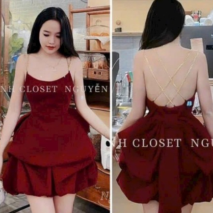 Đầm Nữ, Đầm Thiết Kế Chất Nhung Dây Đan Sau Lưng Sexy Quyến Rũ Xinh Xắn