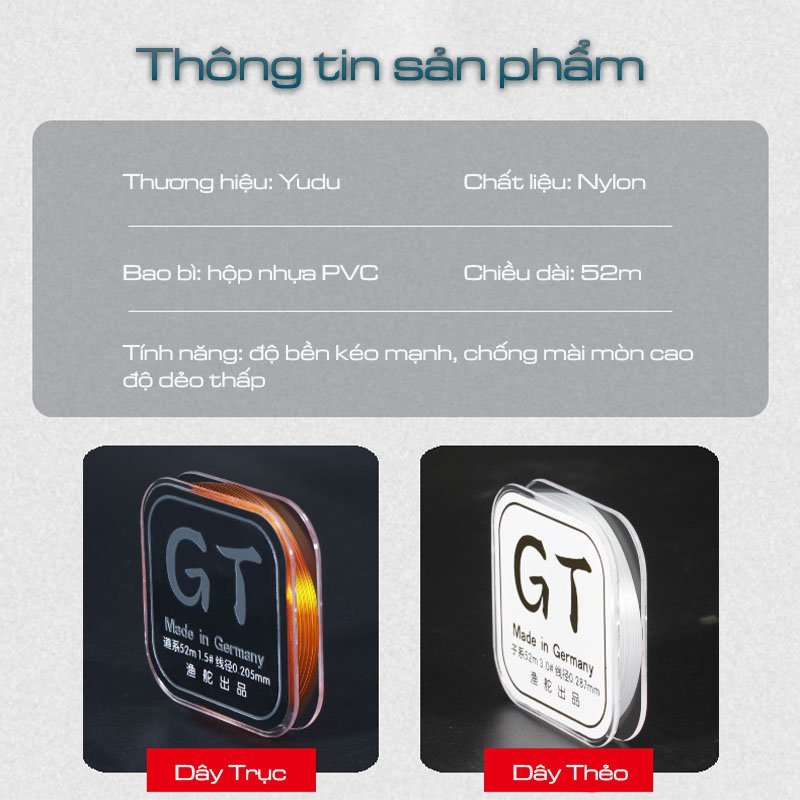 Cước câu cá tàng hình GT Cao Cấp 52m dùng làm trục và làm thẻo