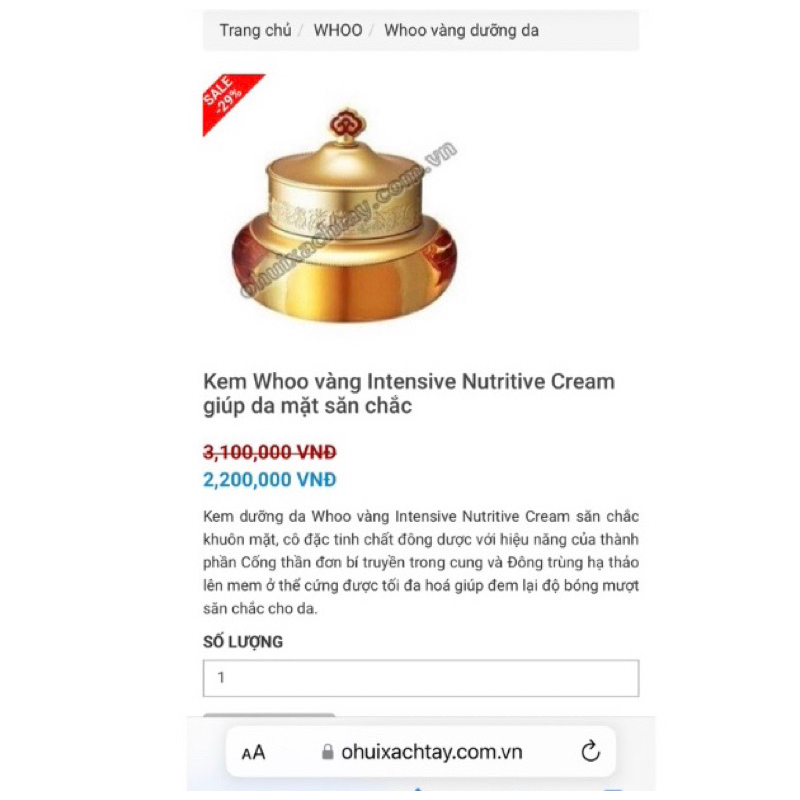 Kem dưỡng da chống lão hóa,chống nhăn da đông y whoo vàng Intensive Nutritive Cream