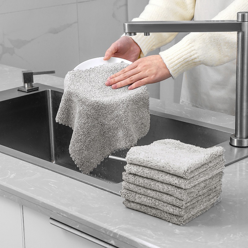 Sét 10 Khăn Lau Đa Năng 2 Mặt Siêu Thấm Màu Xám Ghi Dùng Lau Bếp, Lau Chén Dĩa Tiện Lợi