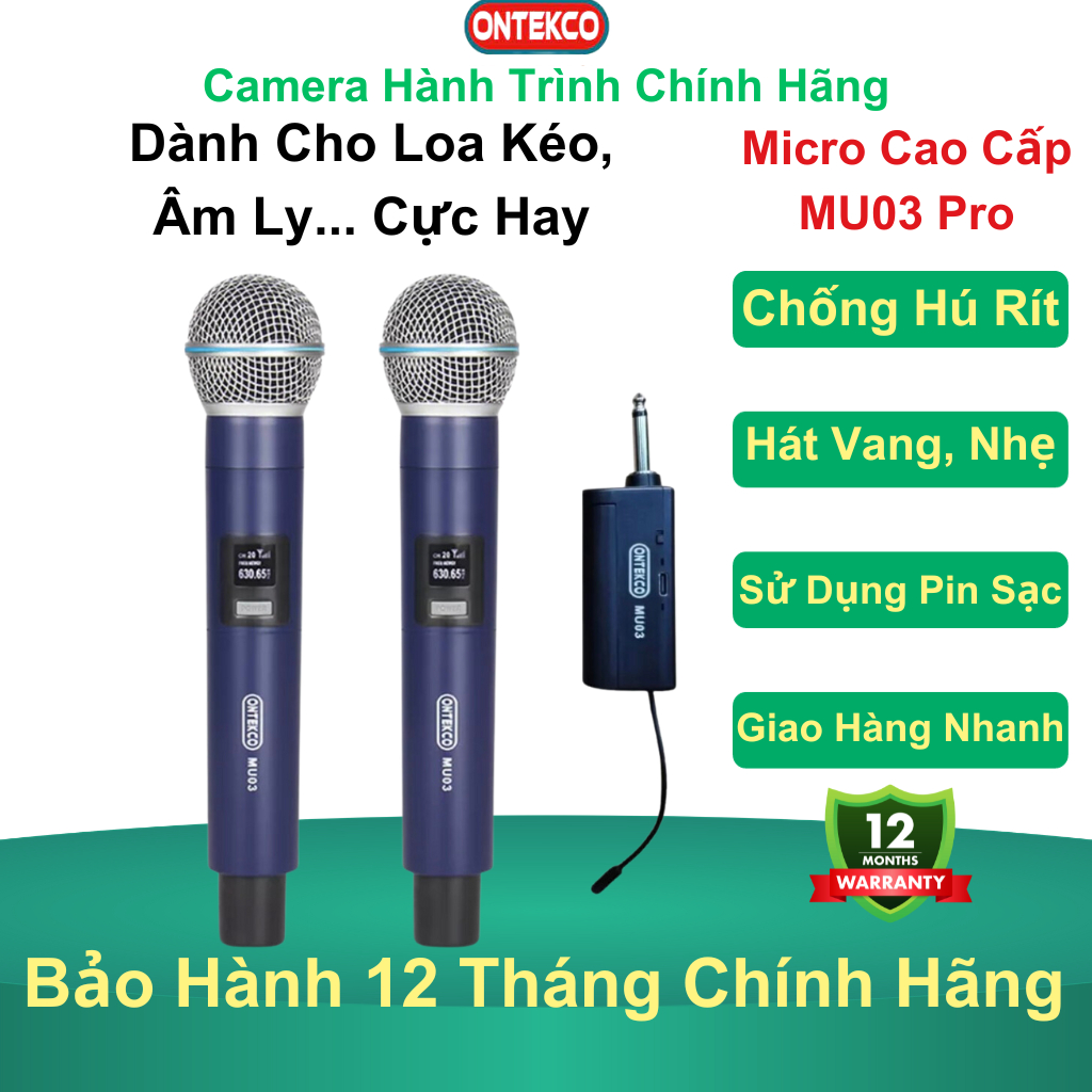 Bộ Micro ONTEKCO Pin sạc MU02/ MU03 hát karaoke giá rẻ dành cho các loại loa,amply, loa kéo. Bảo hành 3 tháng