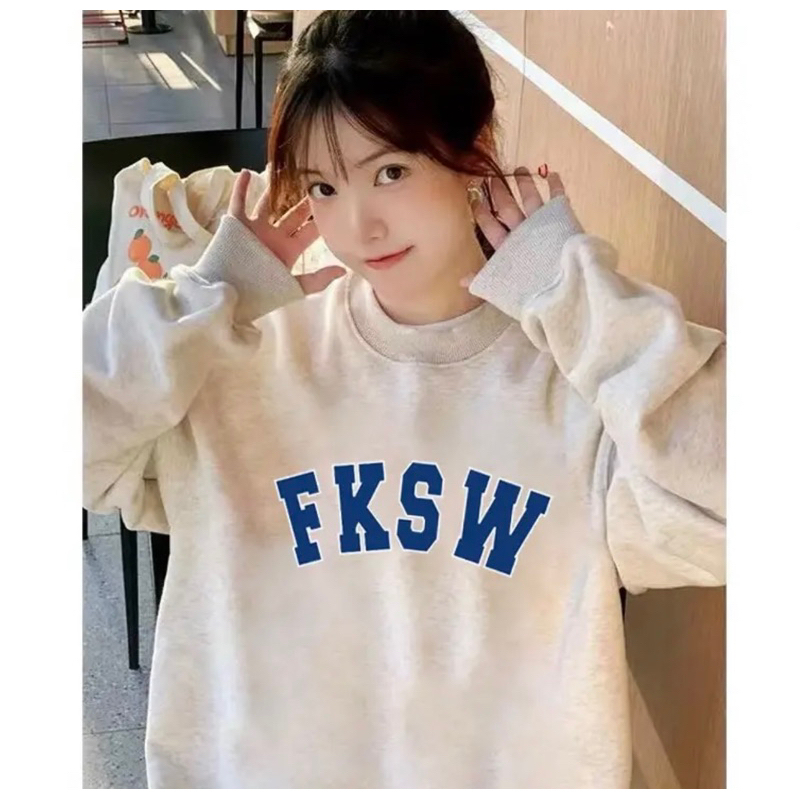 Áo Sweater Nỉ Bông Form Rộng Nam Nữ Dáng Oversize Xám Tiêu In Chữ Đơn Giản