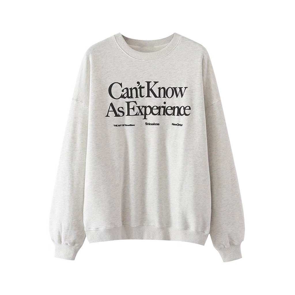 Áo Sweater Nỉ Bông Form Rộng Nam Nữ Dáng Oversize Xám Tiêu In Chữ Đơn Giản