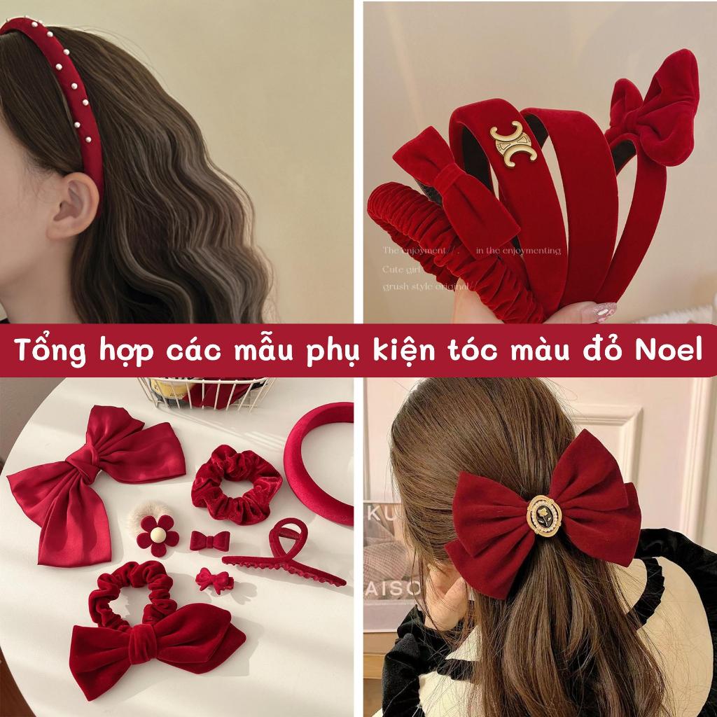 Băng Đô Cài Tóc/ Bờm Tóc Màu Đỏ Nhung Trơn Nhiều Kiểu Sang Trọng Phụ Kiện Giáng Sinh Năm Mới Phong Cách Hàn Quốc