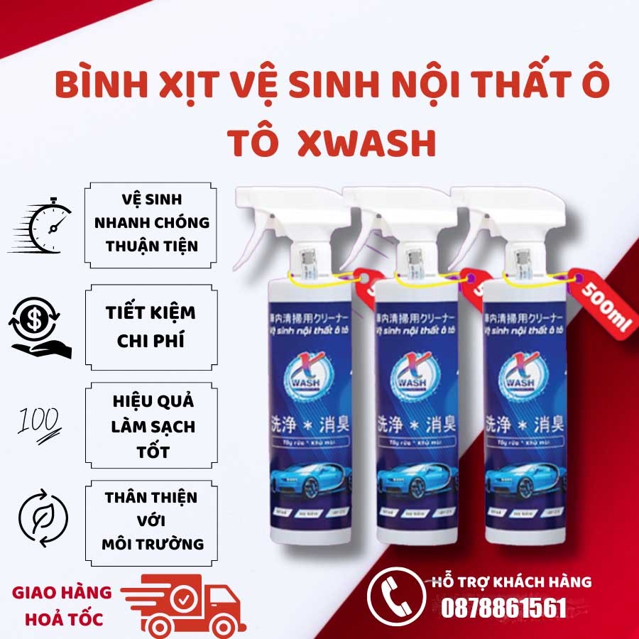 Chai Xịt Vệ Sinh Nội Thất ghế da Ô Tô Xwash Hỗ Trợ Diệt Khuẩn Khử Mùi Khó Chịu Tẩy Sạch Ố Mốc Làm Mới Nội Thất Ô Tô
