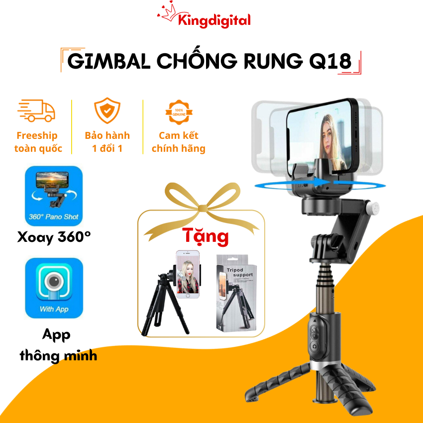 Gimball chống rung Q18 - Gậy quay phim điện thoại kéo dài, xoay 360 độ có dèn led