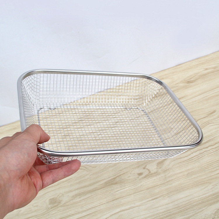 Rổ Lưới Inox Hình Chữ Nhật Thoát Nước Có Chân Kê