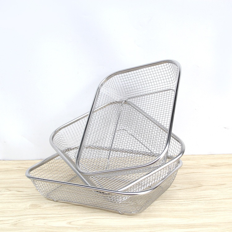 Rổ Lưới Inox Hình Chữ Nhật Thoát Nước Có Chân Kê