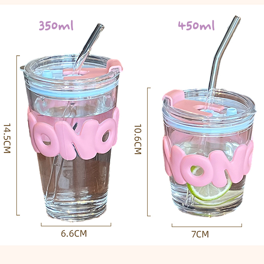 Cốc Thủy Tinh, Ly Uống Nước Kèm Đai Silicon 3D Chống Nóng, Độc Đáo, Đựng Trà Sữa, Cafe Siêu Xinh BTT015