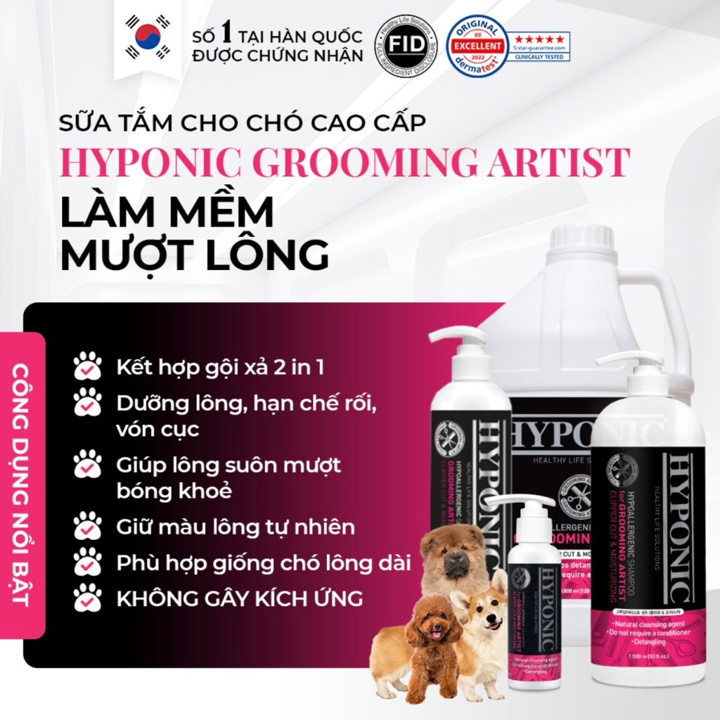 Sữa tắm cho chó cao cấp HYPONIC Grooming Artist, làm mềm mượt lông