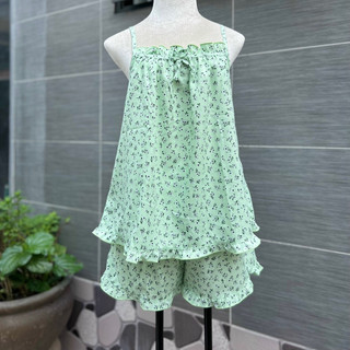 Bộ lụa mặc nhà mát, đồ ngủ 2 dây dễ thương
