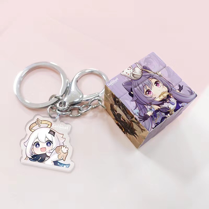 Móc khóa game Ghenshin rubik khối lập thương độc đáo 3x3x3cm