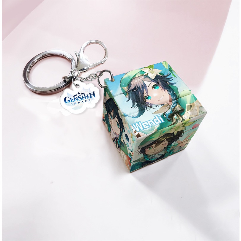 Móc khóa game Ghenshin rubik khối lập thương độc đáo 3x3x3cm