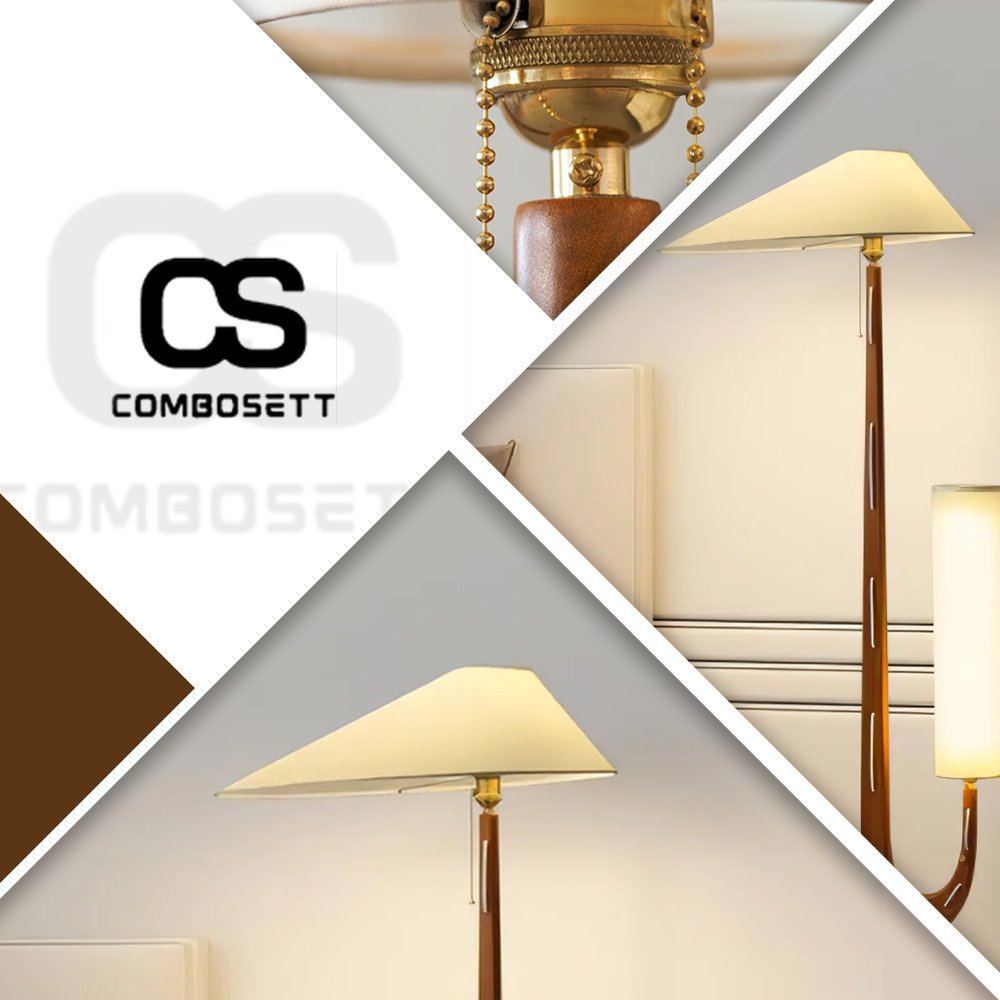 Đèn sàn cao cấp, đèn cây đứng thân gỗ óc chó phong cách Bắc Âu trang trí phòng ngủ, phòng khách, đèn chao đôi hiện đại