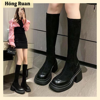 Bốt nhung cao cổ đế cao tôn dáng 5 phân boot nữ phong cách Hàn Quốc