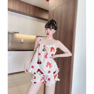 Bộ Lụa Mặc Nhà Mát, Đồ Ngủ 2 Dây Dễ Thương