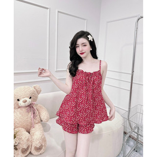 Bộ Lụa Mặc Nhà Mát, Đồ Ngủ 2 Dây Dễ Thương