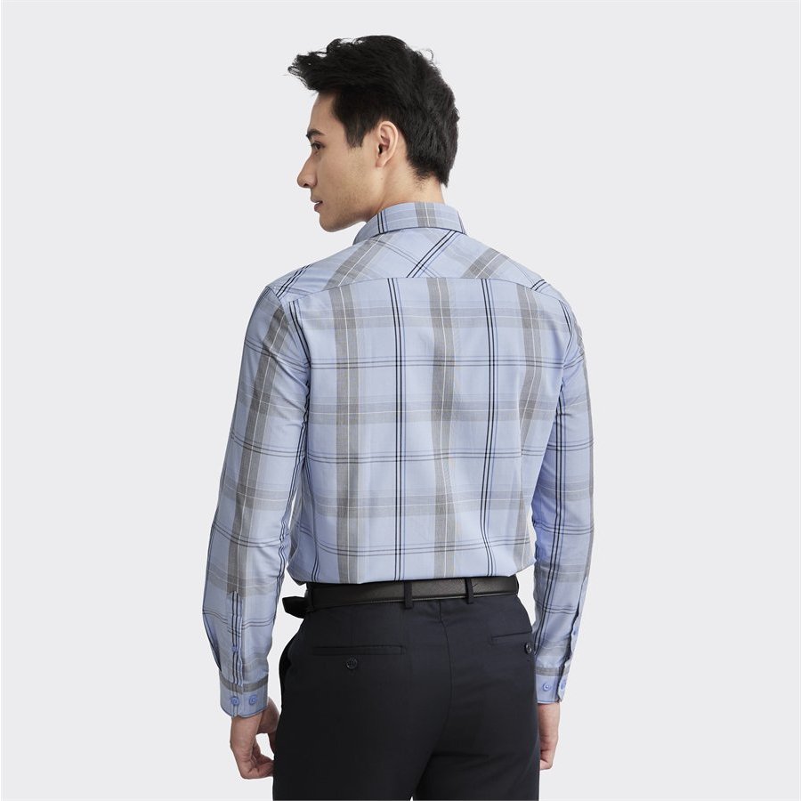 Áo sơ mi dài tay Aristino  sợi tre  kháng khuẩn form slim ALS15902 màu xanh kẻ đen