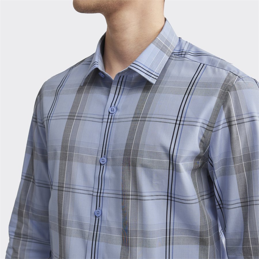 Áo sơ mi dài tay Aristino  sợi tre  kháng khuẩn form slim ALS15902 màu xanh kẻ đen