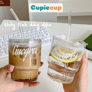 Ly Thủy Tinh 2 Tầng Gucgres Cao Cấp, Cốc Thủy Tinh Kèm nắp, Đựng Cafe Dày Dặn, Chịu Nhiệt Cao 350ml BTT017