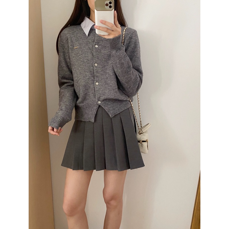 KAYY. Áo cardigan len mix cổ sơ mi _ Accs