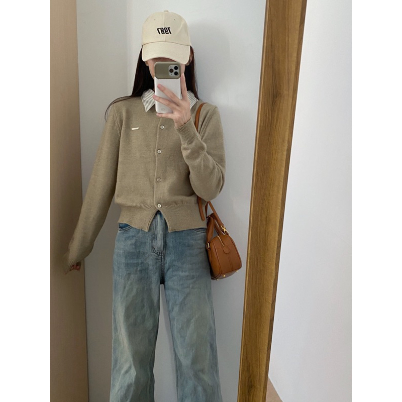 KAYY. Áo cardigan len mix cổ sơ mi _ Accs