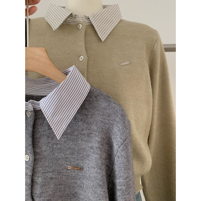 KAYY. Áo cardigan len mix cổ sơ mi _ Accs