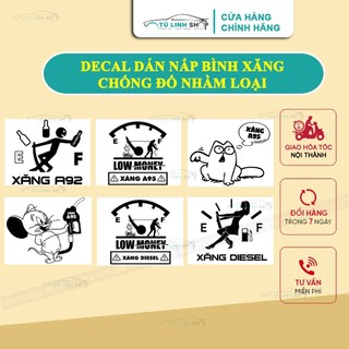 Tem dán decal nắp bình xăng xe hơi ô tô, 2 màu đen, trắng cho các màu sơn khác nhau