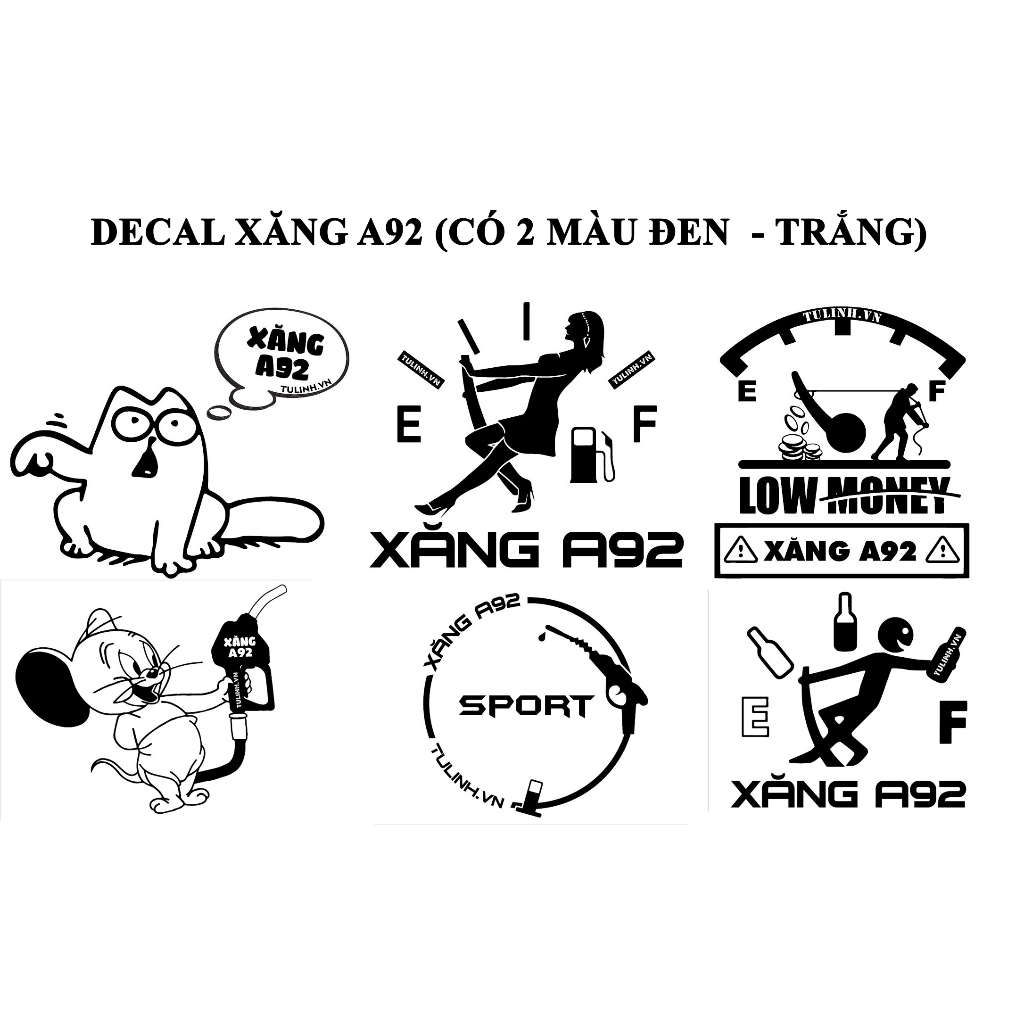 Tem dán decal nắp bình xăng xe hơi ô tô, 2 màu đen, trắng cho các màu sơn khác nhau