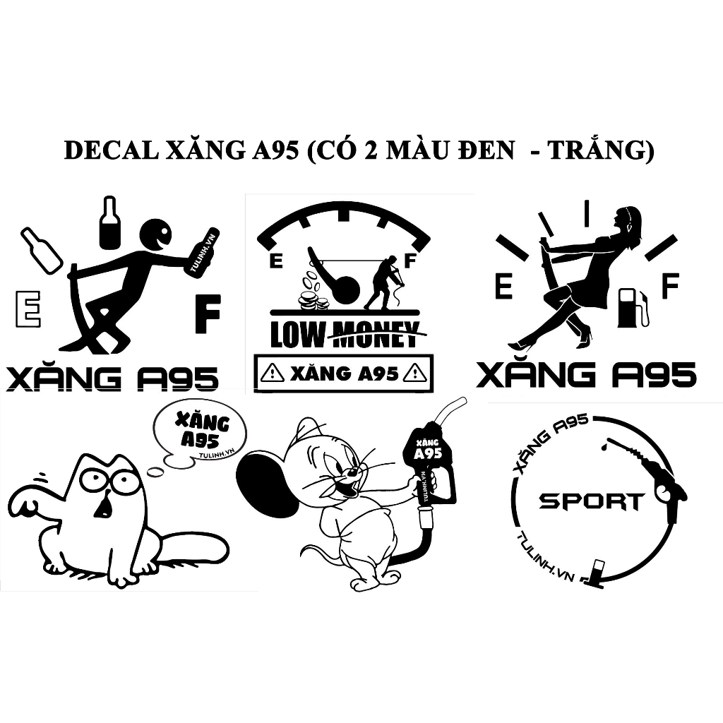 Tem dán decal nắp bình xăng xe hơi ô tô, 2 màu đen, trắng cho các màu sơn khác nhau