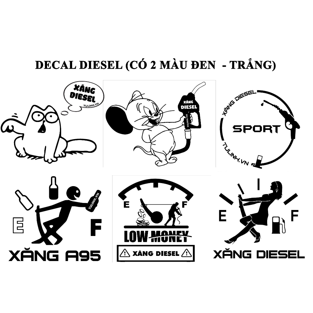 Tem dán decal nắp bình xăng xe hơi ô tô, 2 màu đen, trắng cho các màu sơn khác nhau