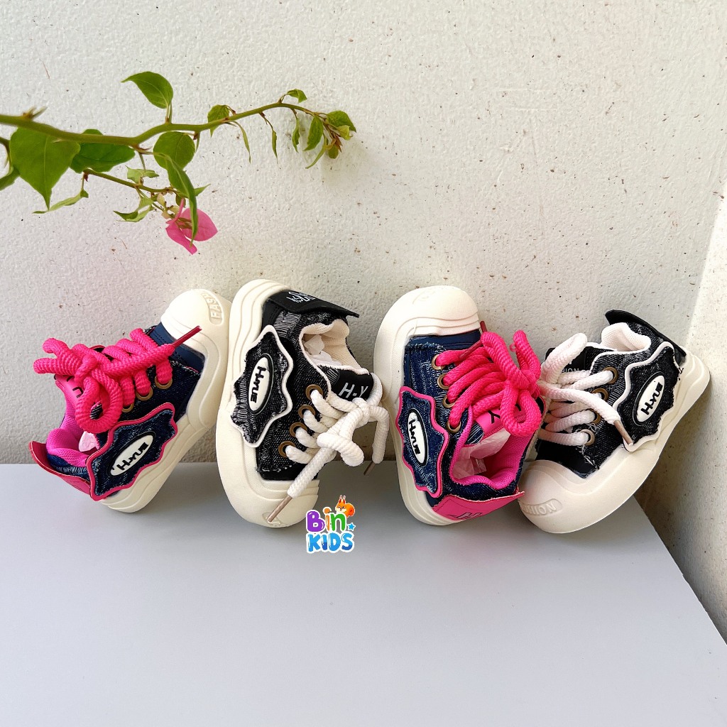 Giày Thể Thao Trẻ Em-Giày Thời Trang Cho Bé Trai Gái Khóa Dán Phối Dây Đế Chống Trơn Trượt Size Từ 21 đến 36 Mã HY998