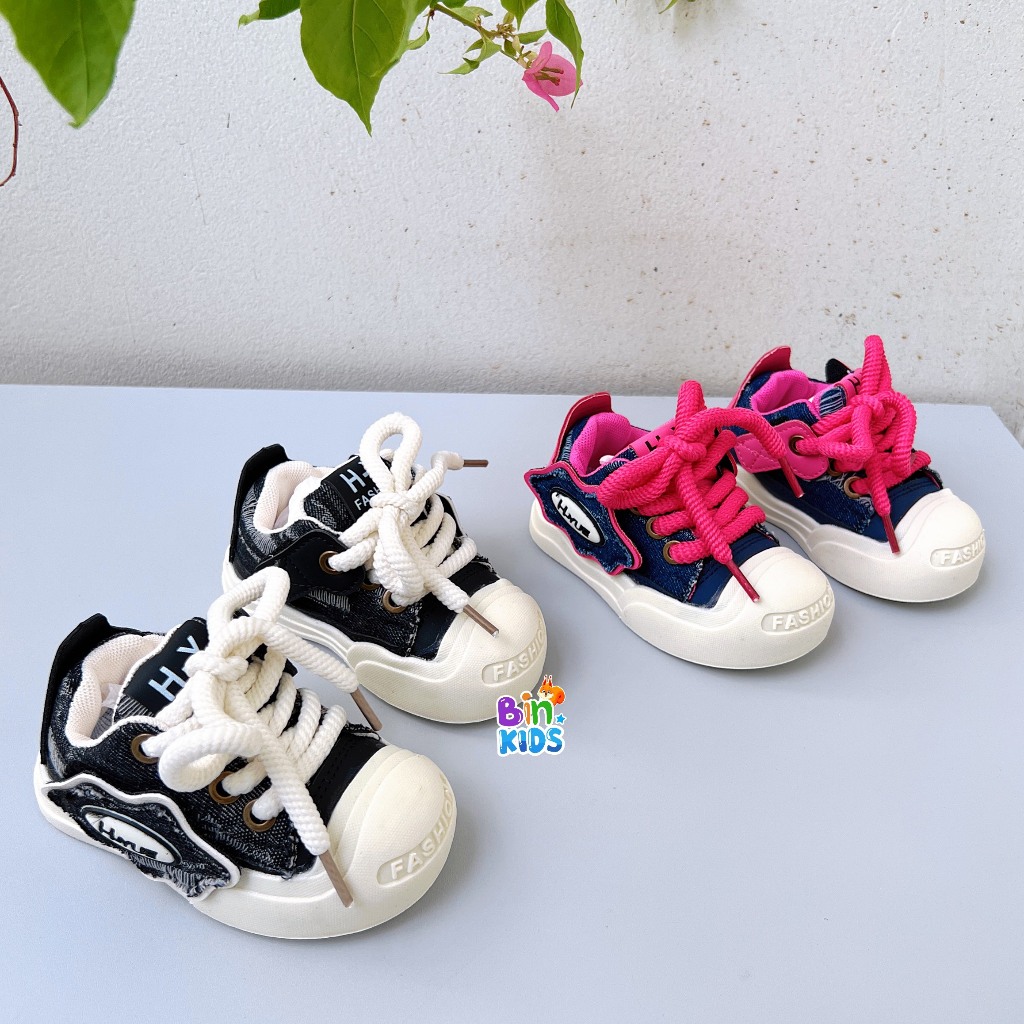 Giày Thể Thao Trẻ Em-Giày Thời Trang Cho Bé Trai Gái Khóa Dán Phối Dây Đế Chống Trơn Trượt Size Từ 21 đến 36 Mã HY998