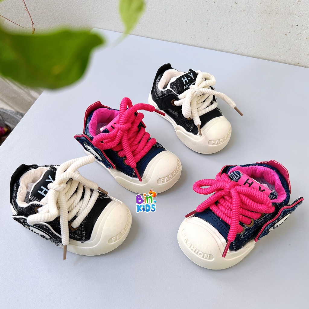 Giày Thể Thao Trẻ Em-Giày Thời Trang Cho Bé Trai Gái Khóa Dán Phối Dây Đế Chống Trơn Trượt Size Từ 21 đến 36 Mã HY998