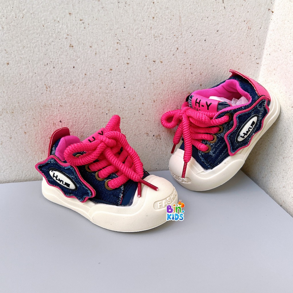 Giày Thể Thao Trẻ Em-Giày Thời Trang Cho Bé Trai Gái Khóa Dán Phối Dây Đế Chống Trơn Trượt Size Từ 21 đến 36 Mã HY998