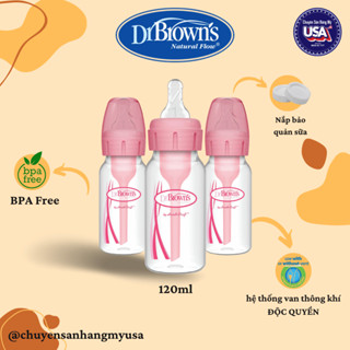 Bình sữa Dr Brown Cổ Hẹp Option+ Hồng/Trơn 120ml / Nắp đậy bình cổ hẹp [ Hàng Mỹ Bill ]