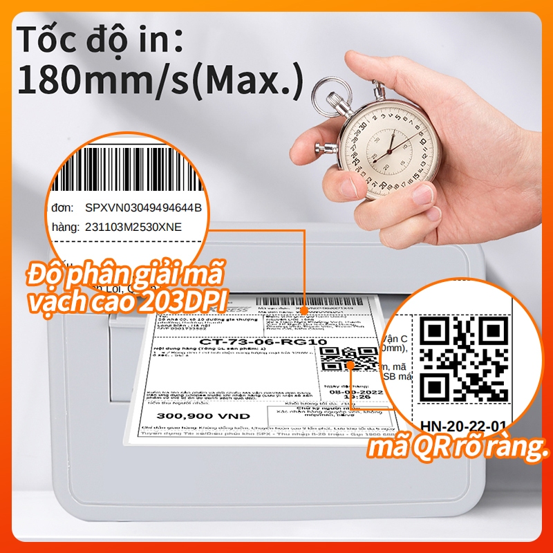 Máy in nhiệt  đơn hàng,Máy in vận đơn,mã vận đơn, mã vạch, phiếu gửi hàng, logo có sẵn lớp keo tự dính