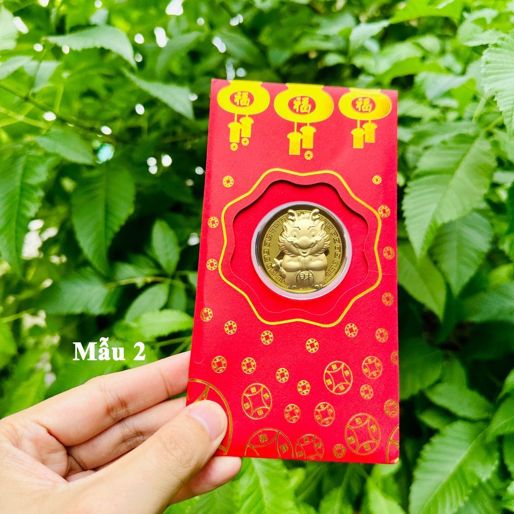 Set 5 Bao Lì Xì Hình Rồng Mạ Vàng Quà Tết 2024 May Mắn Phong Thủy