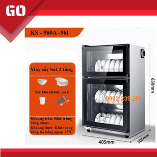 Máy sấy bát đĩa 2 tầng KS - 980A - 98 lít, khử khuẩn bằng tia hồng ngoại và ozone, Tủ sấy bát gia đình - BH 12 tháng