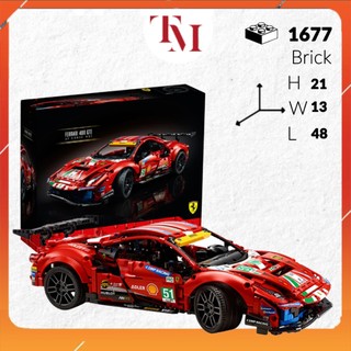 Đồ chơi Mô Hình siêu xe Technic FERRARI 488 GTE CORSE tỉ lệ 1:10 Lắp ghép lắp ráp xe 1677 Pcs