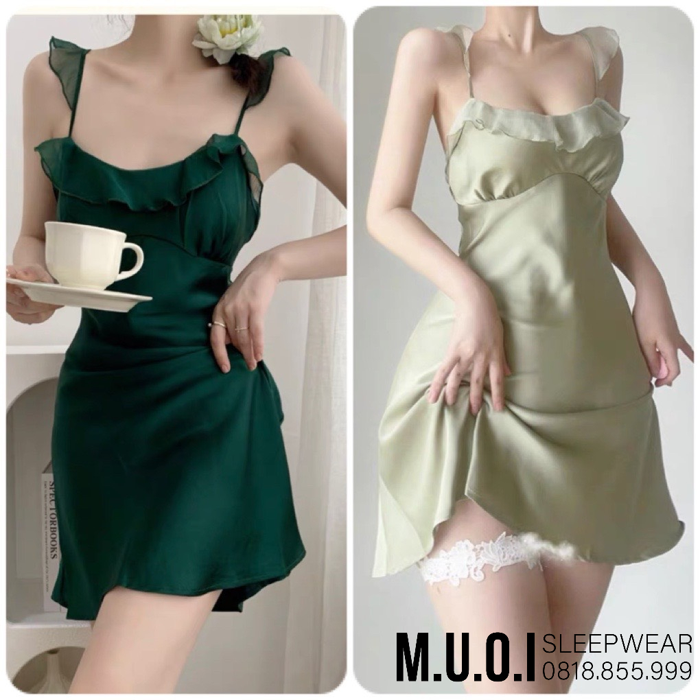 Váy ngủ sexy - SX 241- Váy ngủ lua phối voan bèo ngực đan dây sexy chuẩn QUẢNG CHÂU - hàng có sẵn(video+ ảnh)
