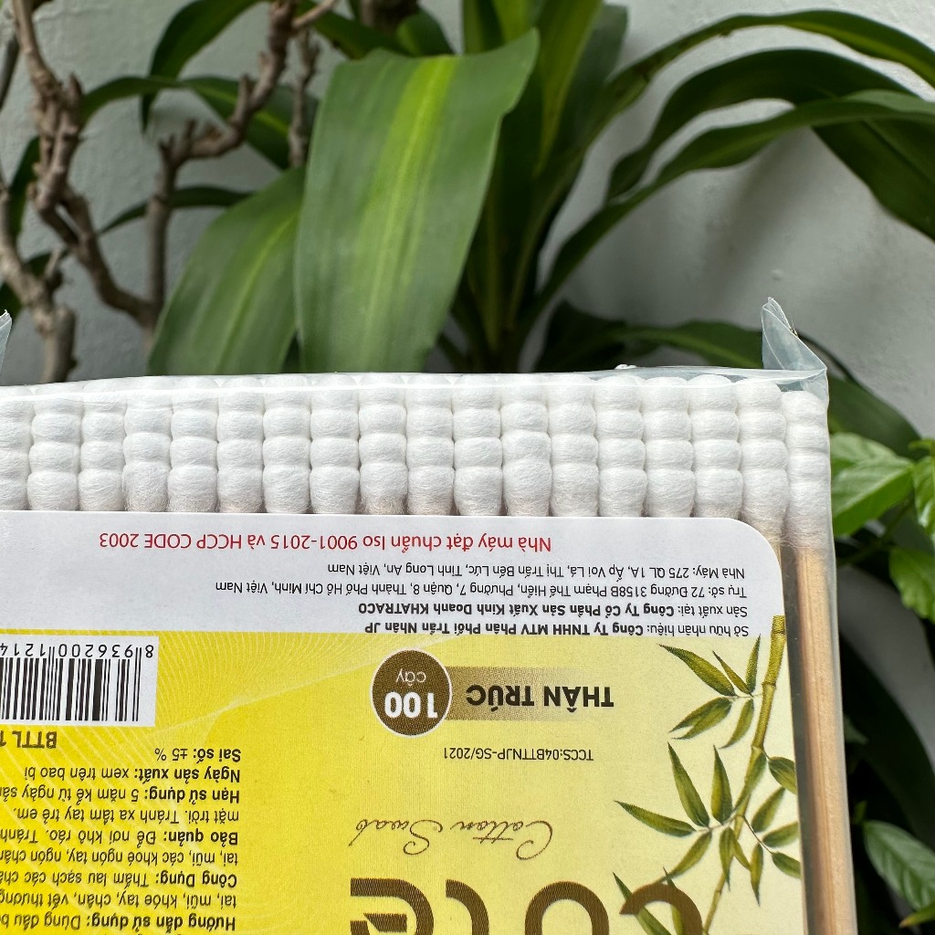 Tăm Bông Cao Cấp Cute 100% Bông Tự Nhiên - Bông Tăm Thân Trúc Túi 100 Cây - Tăm Bông Thân Gỗ